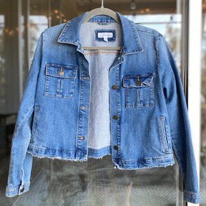 Ann Taylor Made and Loved LOFT Raw Edge Hem Cropped Jean Jacket